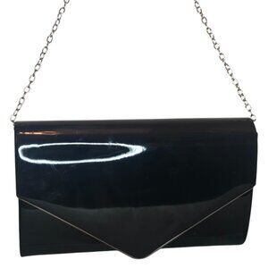 Le Château Black Glossy Envelope Clutch Purse with Chain Strap (Prom/Party)